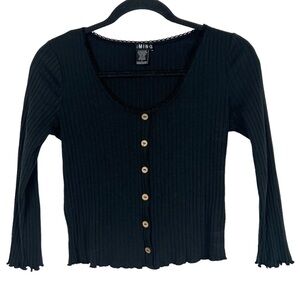 Timing Black Ribbed Crop Top Large